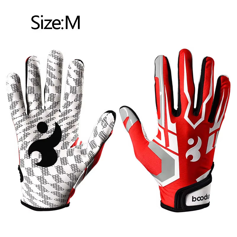 1Pair American Football Rugby Gloves Non Slip Breathable Full Finger Sports Gloves Baseball Soccer Adjustable Wristband Gloves
